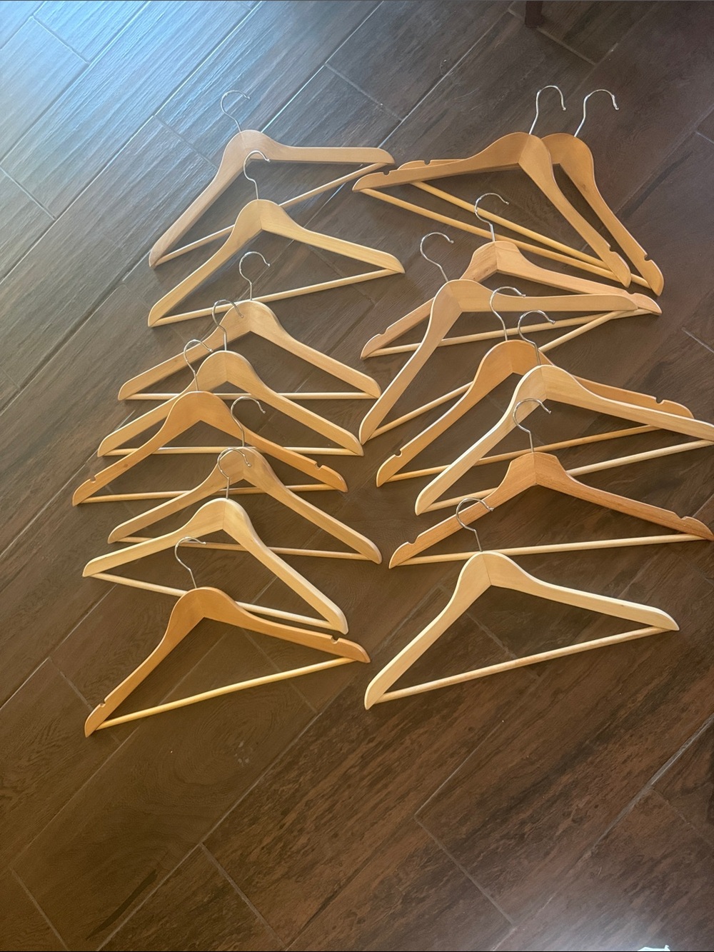Natural Wood jacket pant Hangers - lot of 16 Wooden Hangers in Light Oak